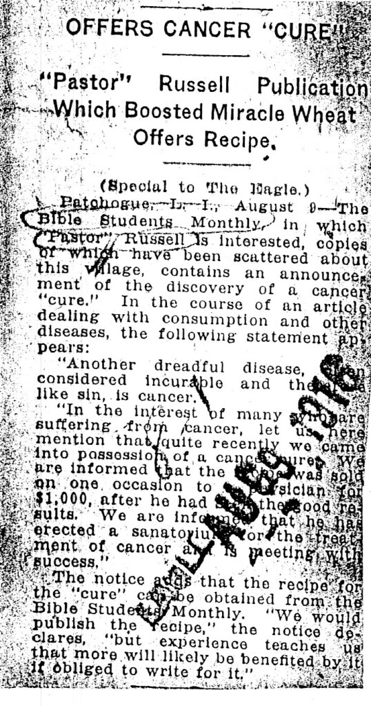 Russell rem�de cancer, Brooklyn eagle 1916