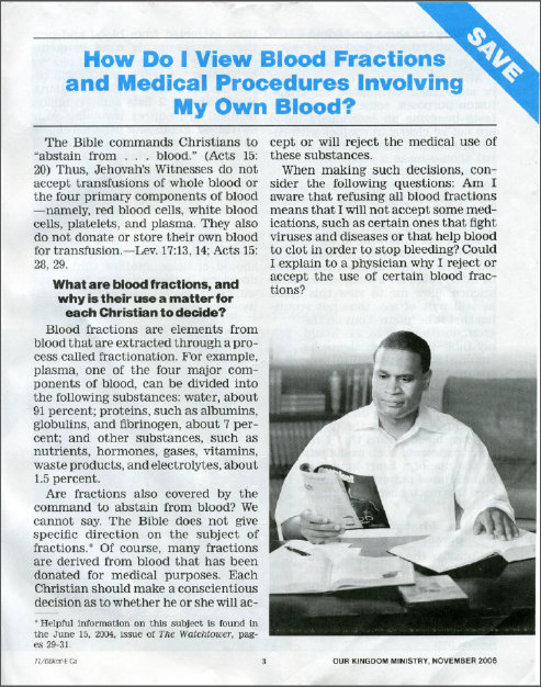 Jehovah's Witnesses, blood fractions, medical procedures 1