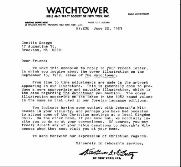 R�ponse de la Watchtower