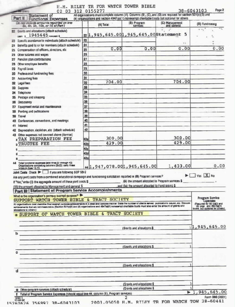 Henrietta M Riley Trust, Watch Tower Bible 2